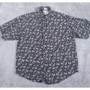 Vintage Goouch Shirt Mens Large Abstract Floral Short Sleeve‎ Button Up Nepal